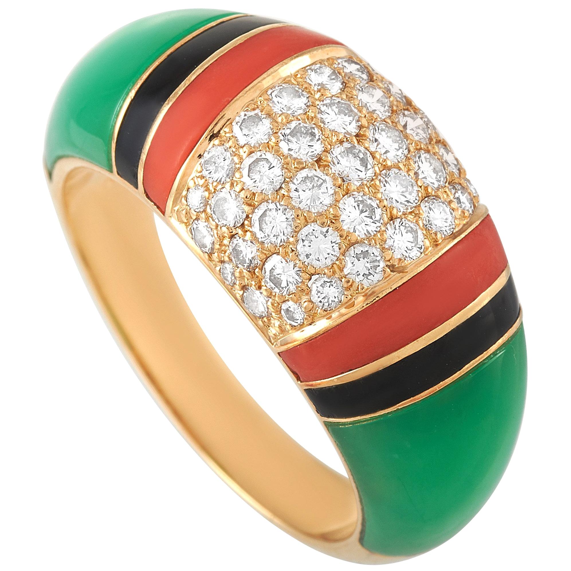 Van Cleef & Arpels Art Deco 18 Karat Gold 0.65 Carat Diamond Multi-Gem Ring