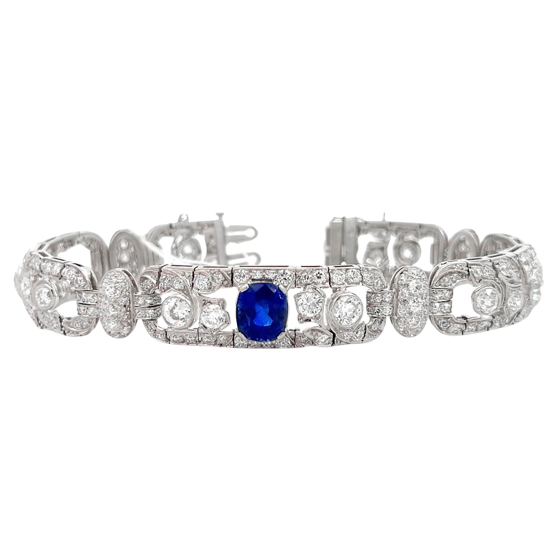 Round Cut Van Cleef & Arpels Art Deco Antique Sapphire Diamond Bracelet For Sale