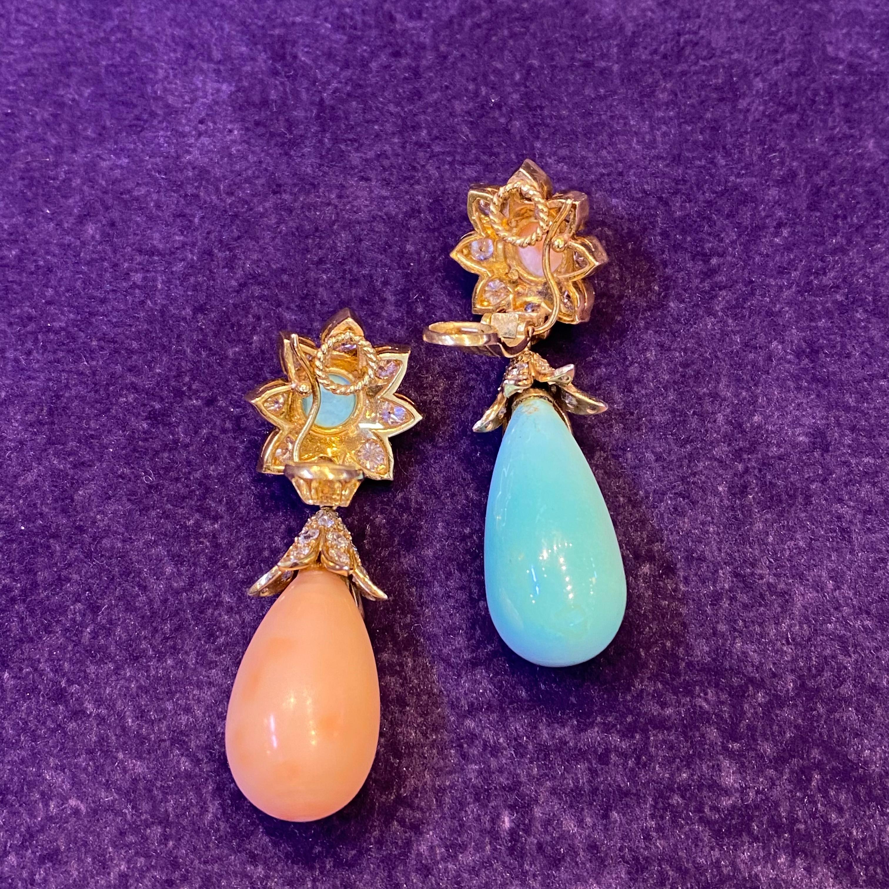Van Cleef & Arpels Asymmetrical Coral & Turquoise Day & Night Earrings For Sale 5