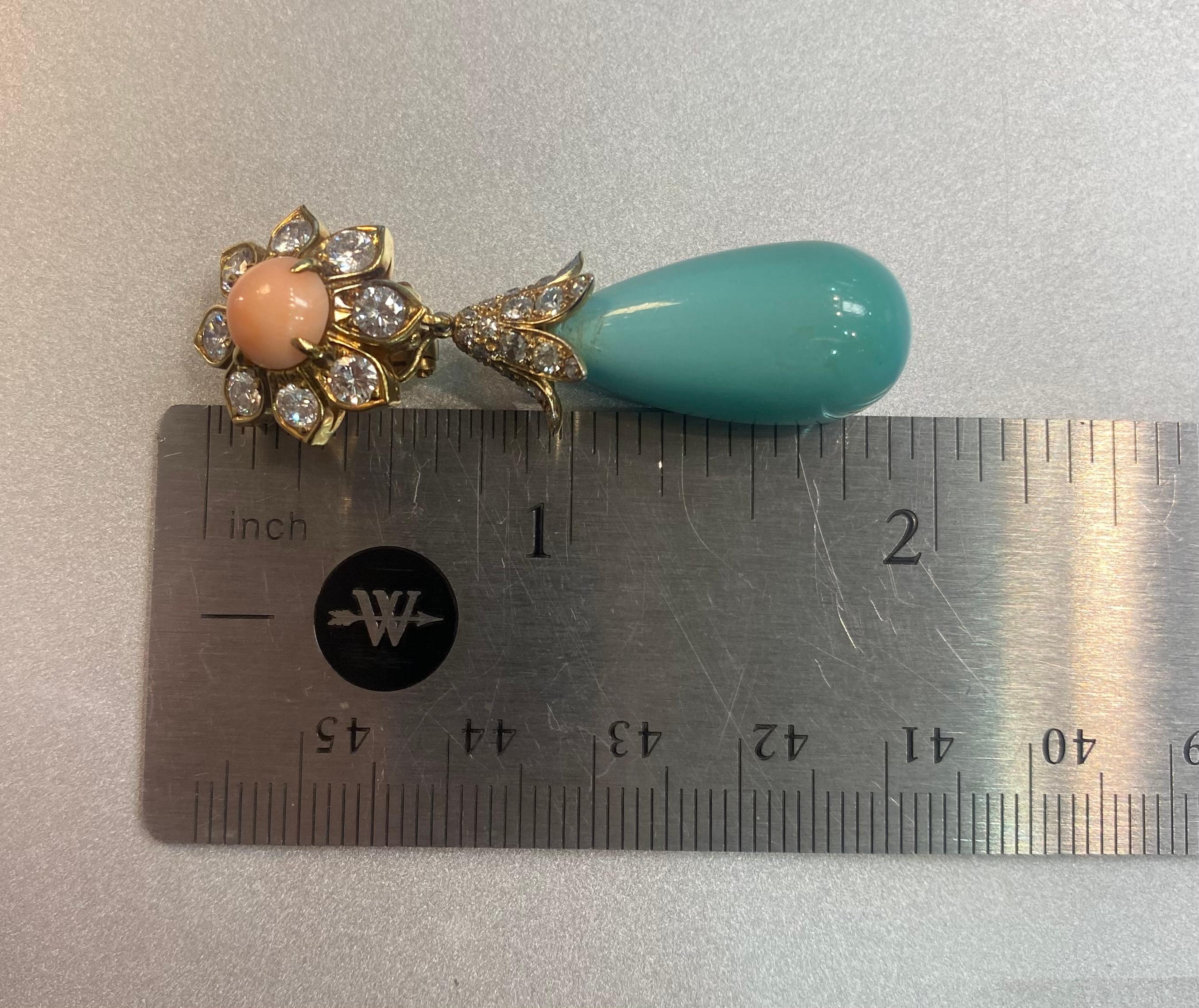 Van Cleef & Arpels Asymmetrical Coral & Turquoise Day & Night Earrings For Sale 1