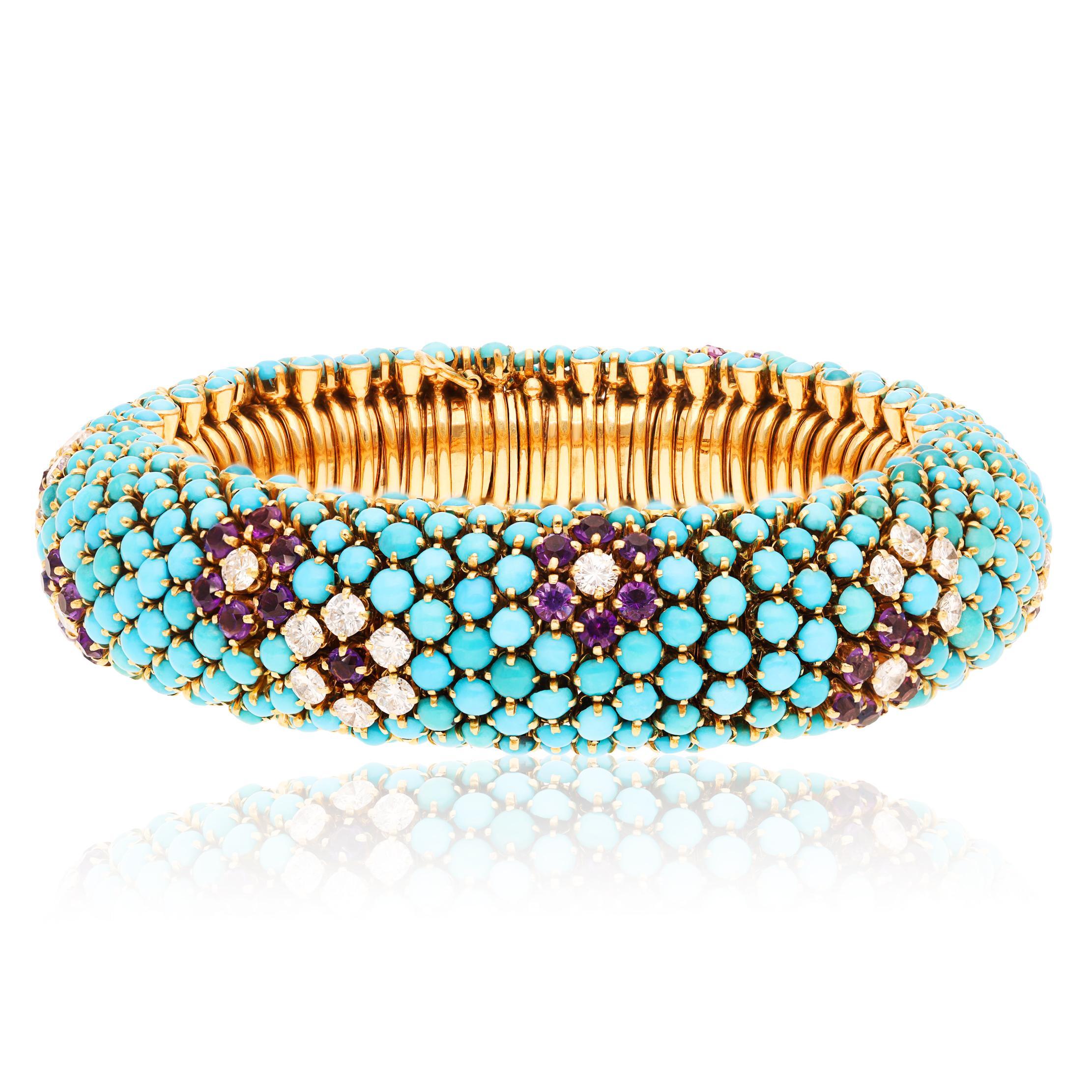 Van Cleef & Arpels "Bagatelle" - Bracciale con turchese, ametista e diamanti