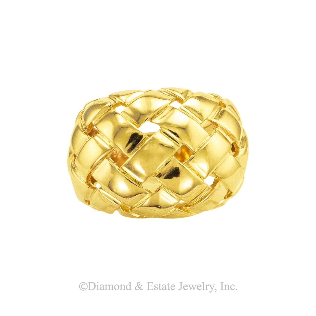 Contemporary Van Cleef & Arpels Basket Weave Domed Gold Ring