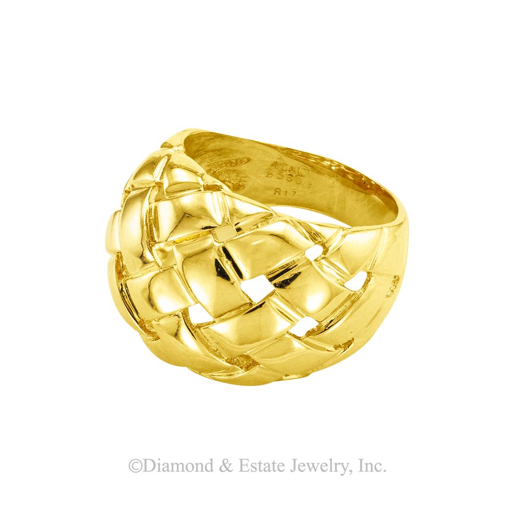 Van Cleef & Arpels Basket Weave Domed Gold Ring In Good Condition In Los Angeles, CA