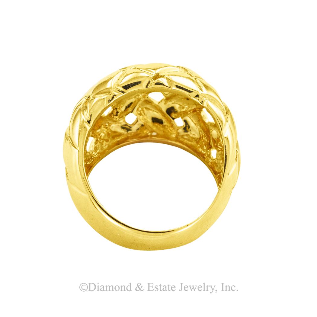 Van Cleef & Arpels Basket Weave Domed Gold Ring In Good Condition In Los Angeles, CA