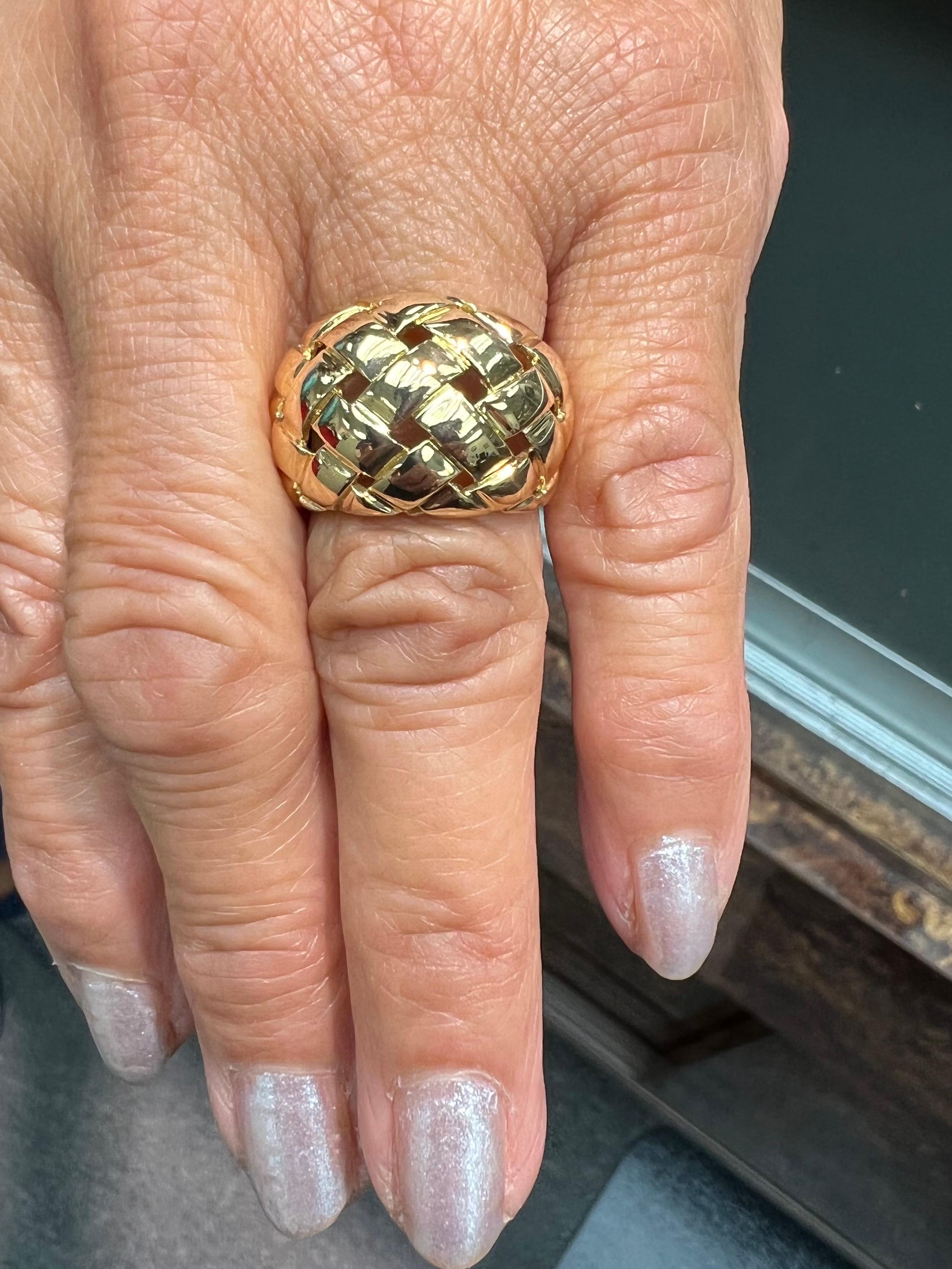 Women's Van Cleef & Arpels Basket Weave Domed Gold Ring