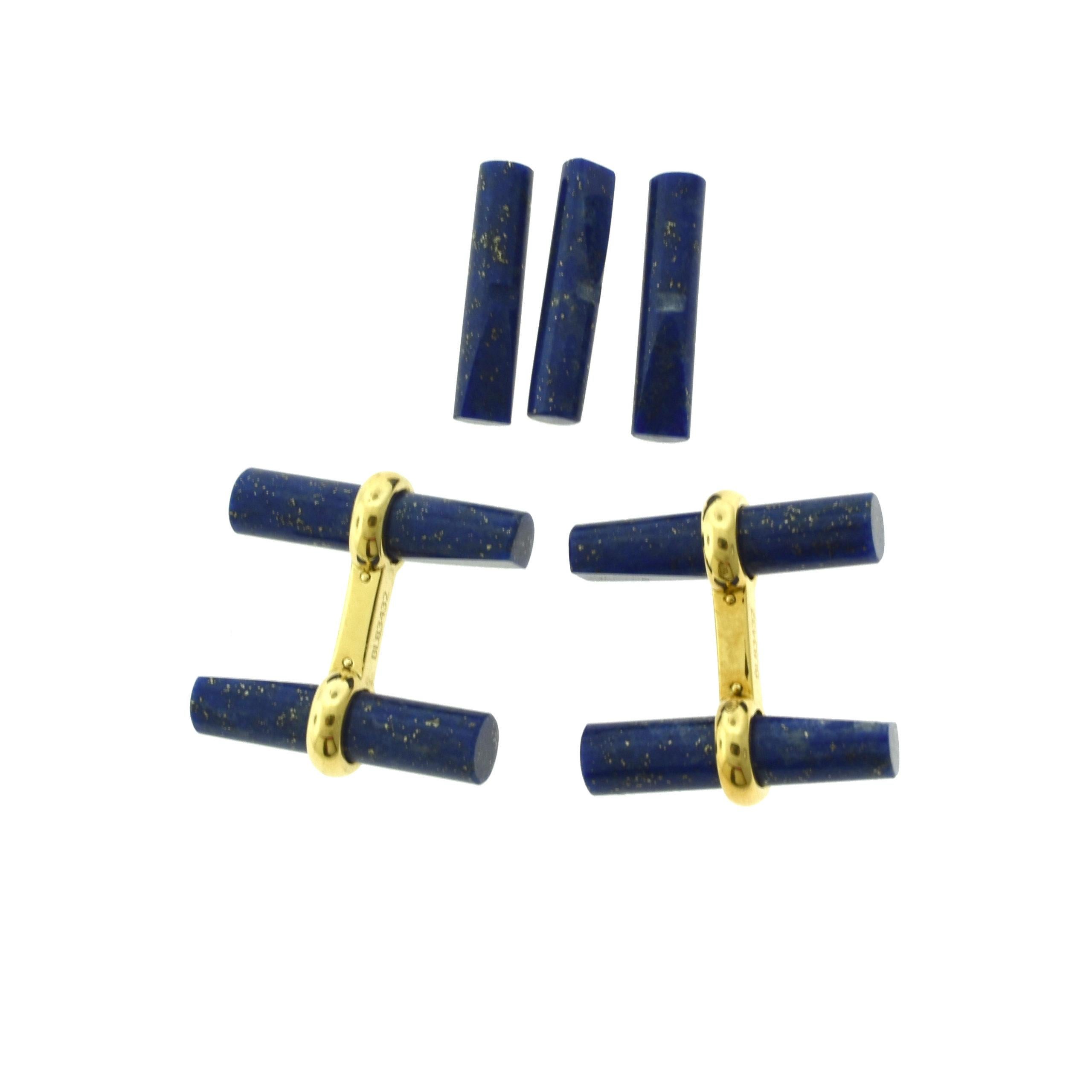 Brilliance Jewels, Miami
Questions? Call Us Anytime!
786,482,8100

Designer: Van Cleef & Arpels

Style: Battonet Cufflink, and 3 Piece Stud Set

Metal: Yellow Gold

Metal Purity: 18k

Stones: Lapis Lazuli Batonnet

Total Item Weight (grams):
