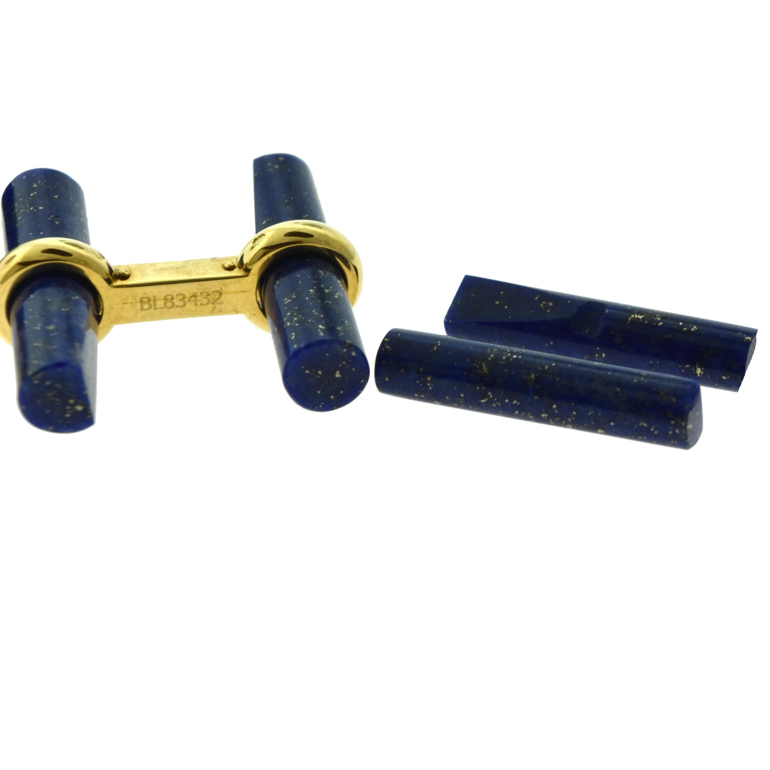 Women's or Men's Van Cleef & Arpels Batonnet Lapis Lazuli and 18k Yellow Gold Cufflink Stud Set
