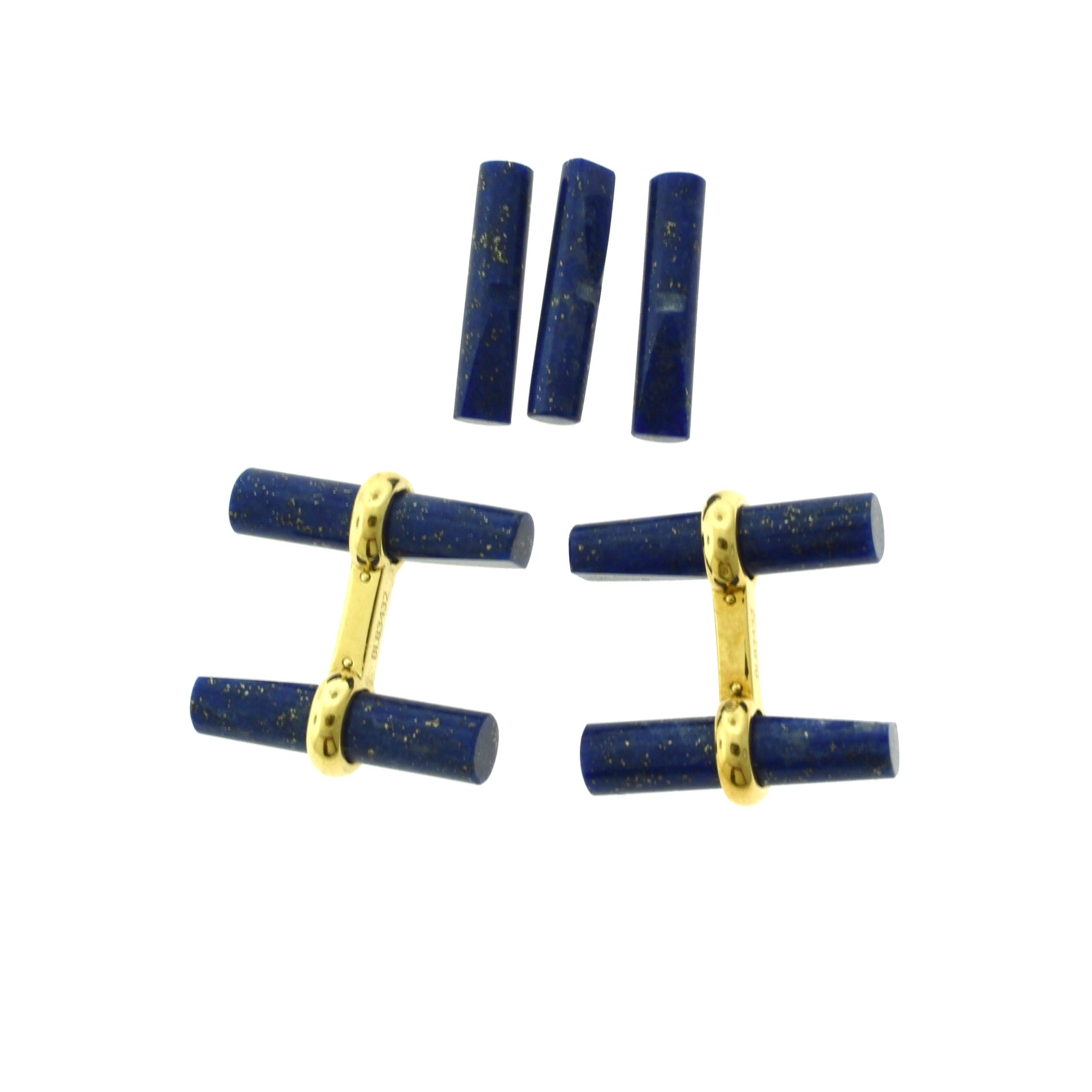 Van Cleef & Arpels Batonnet Lapis Lazuli and 18k Yellow Gold Cufflink Stud Set