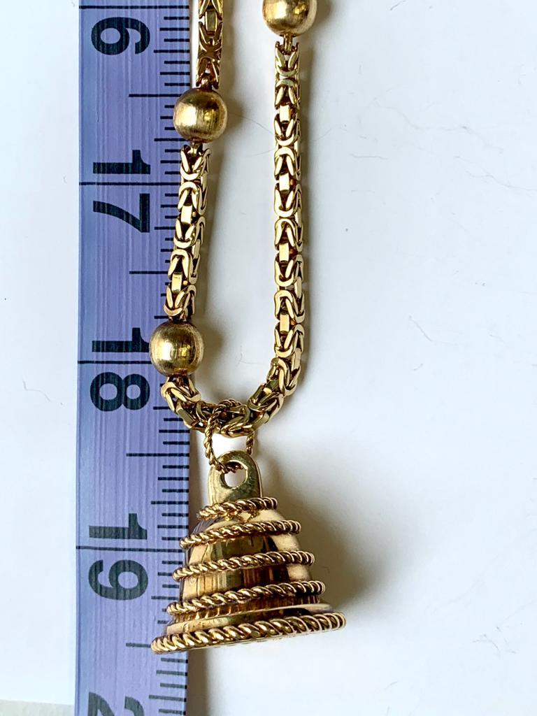 Van Cleef & Arpels Yellow Gold Bell Charm Byzantine Chain Necklace In Good Condition For Sale In New York, NY