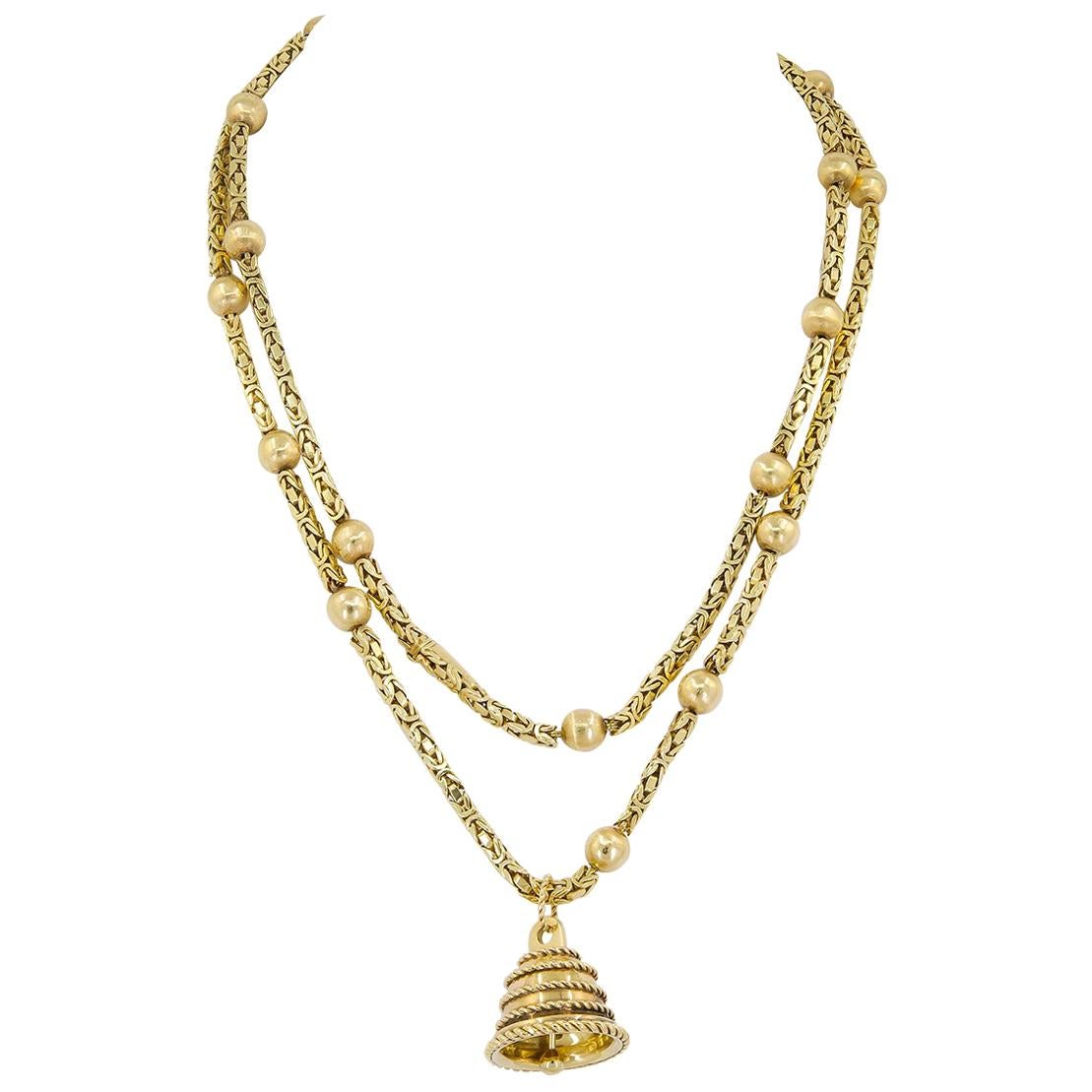 Van Cleef & Arpels Yellow Gold Bell Charm Byzantine Chain Necklace