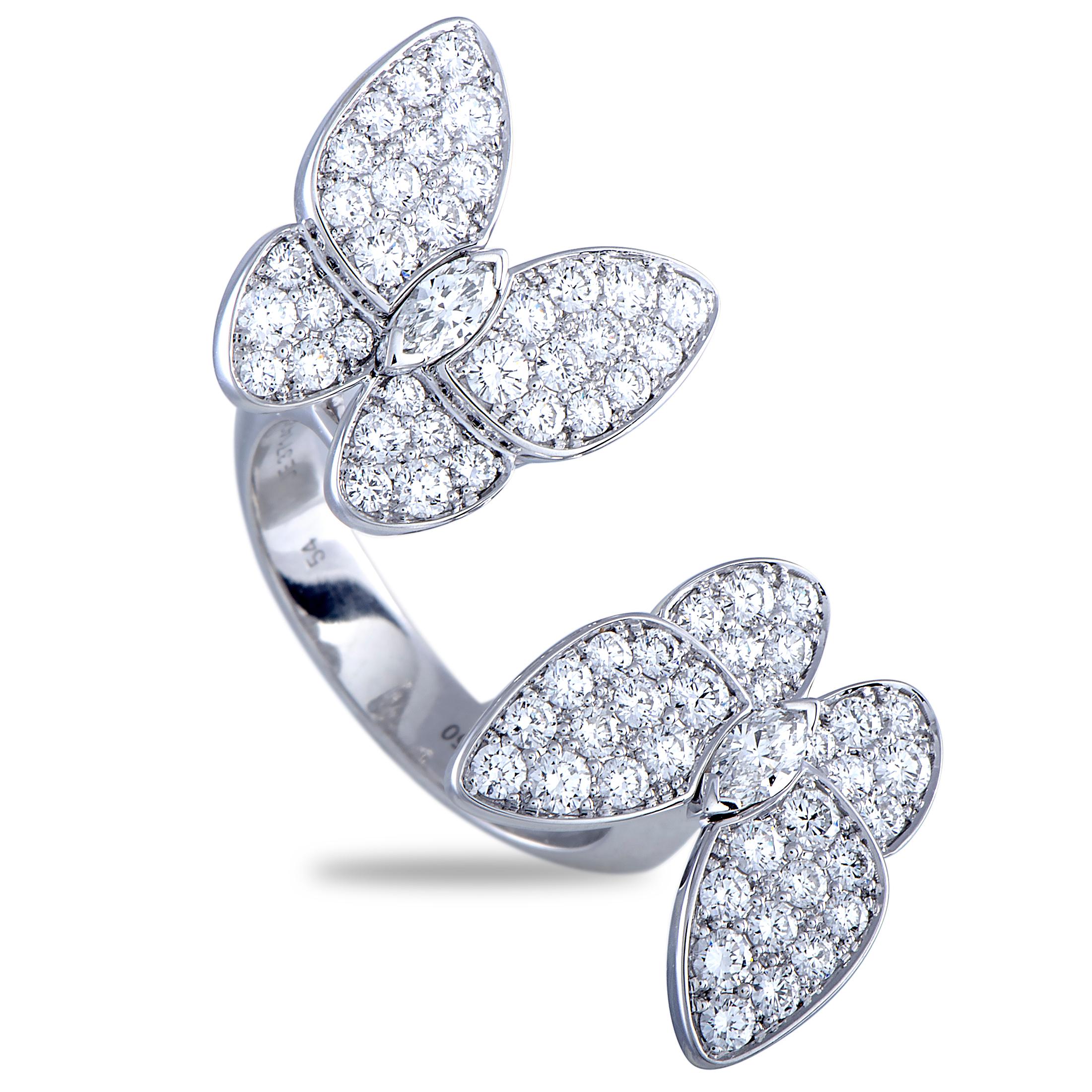 van cleef & arpels - two butterfly between the finger ring - ring woman white gold/diamond/sapphire