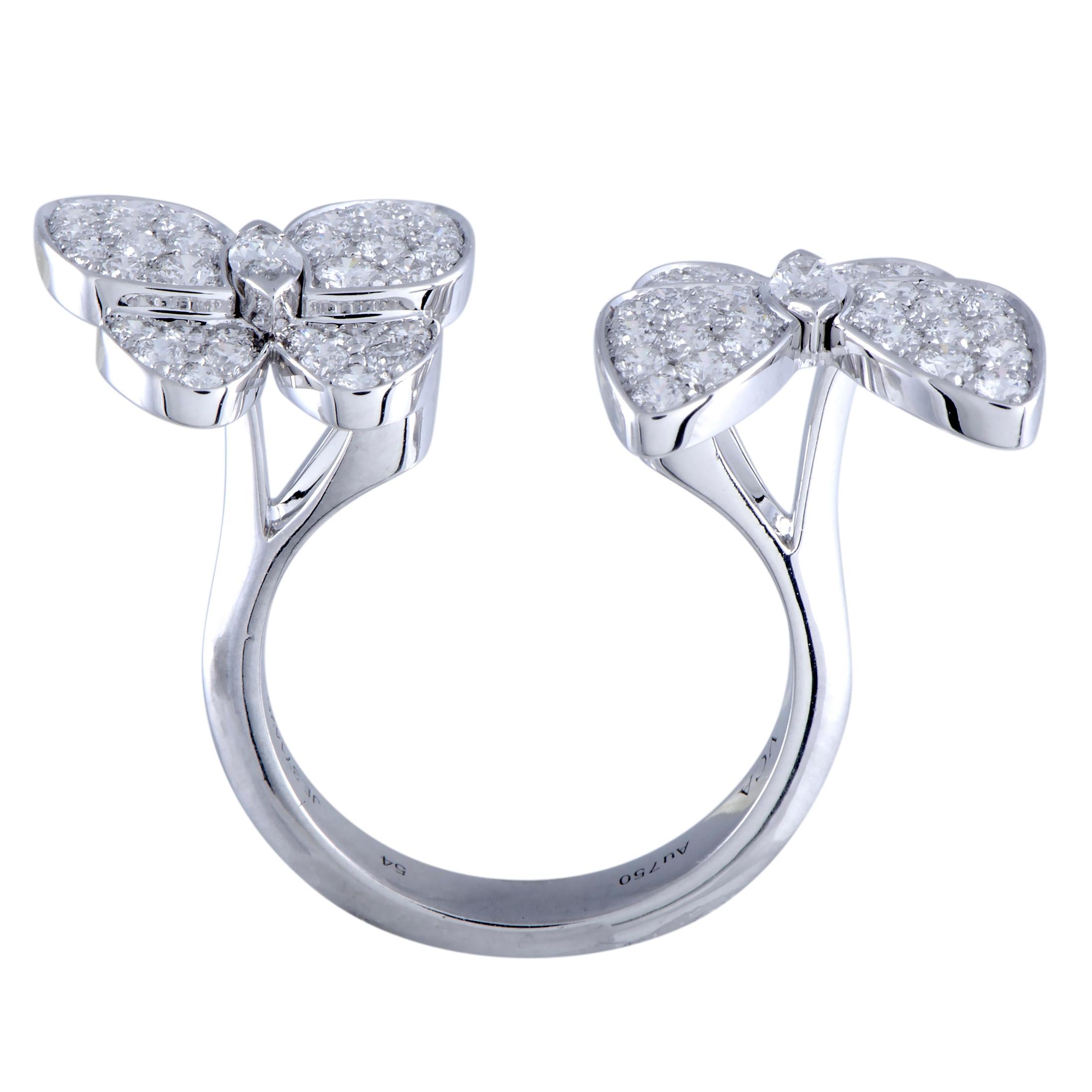 Van Cleef & Arpels Between the Finger Diamond Two Butterfly White Gold Ring In Excellent Condition In Southampton, PA