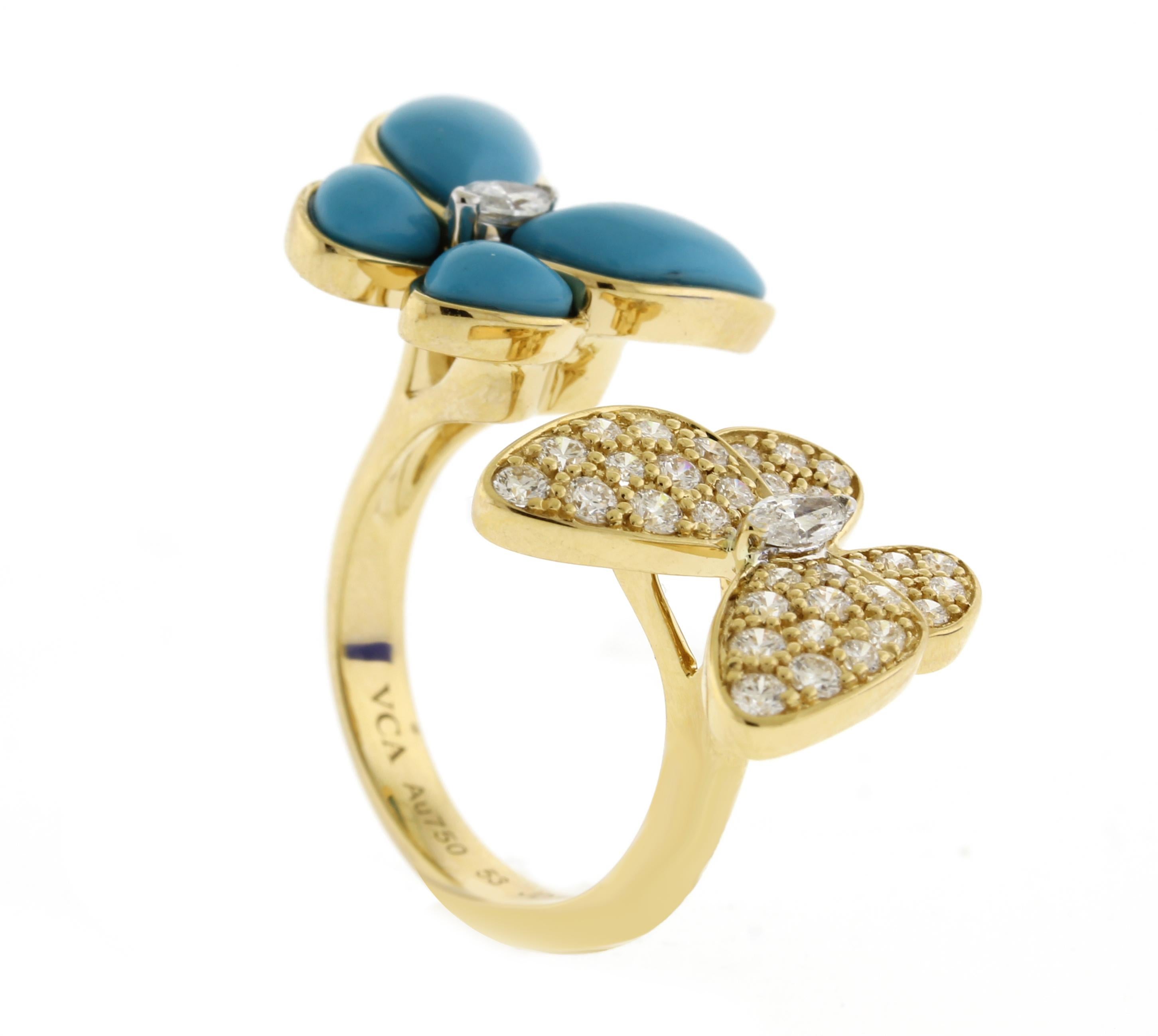Van Cleef & Arpels Between the Finger Turquoise and Diamond Ring In Excellent Condition For Sale In Bethesda, MD