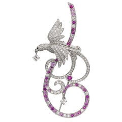 Van Cleef & Arpels Birds of Paradise Pink Sapphire Diamond Brooch Pendant