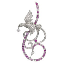 Van Cleef & Arpels Birds of Paradise Pink Sapphire Diamond Brooch Pendant