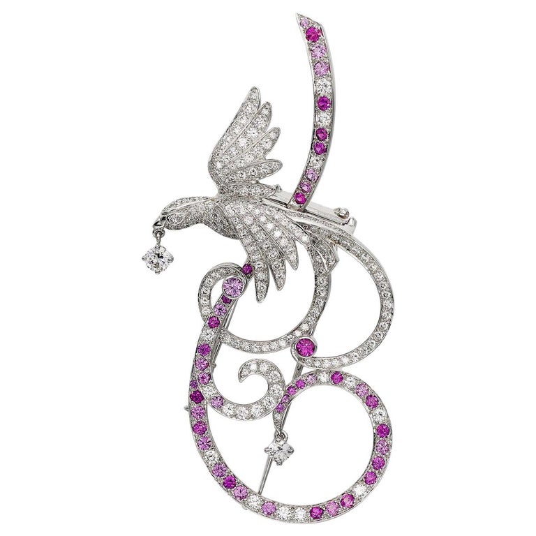 Van Cleef & Arpels, Brosche „Paradiesvogel“ mit rosa Saphiren und Diamanten, 2010er-Jahre