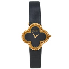 Van Cleef & Arpels Black 18K Vintage Alhambra Quartz Women's Wristwatch 26MM