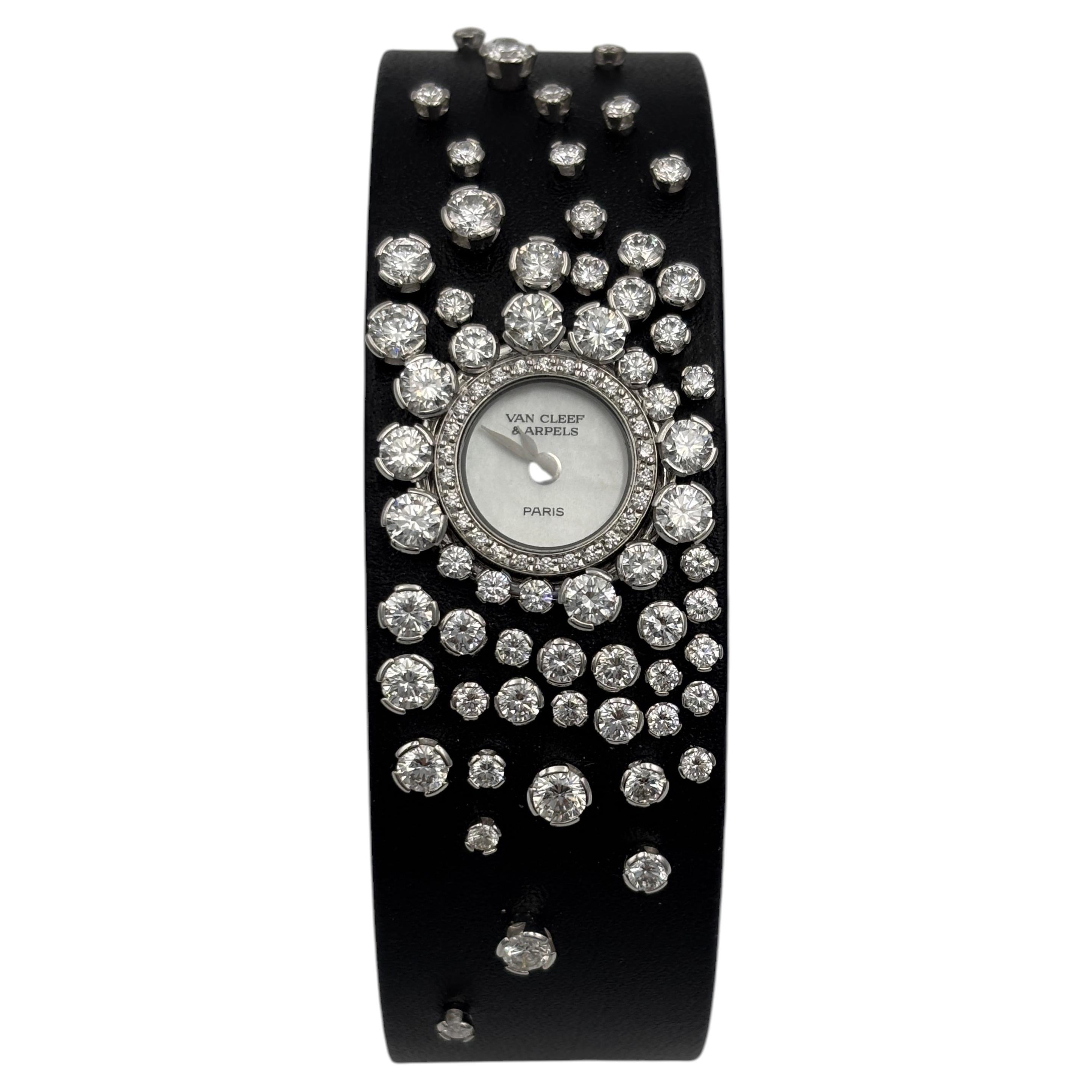 Orologio da polso da donna Van Cleef & Arpels, modello "Unworn Leather", in oro 18 carati e diamanti, con quadrante in quarzo