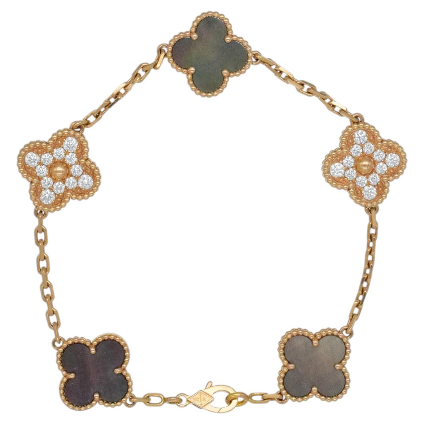 Bracelet Alhambra en nacre noire et diamants de Van Cleef & Arpels en vente