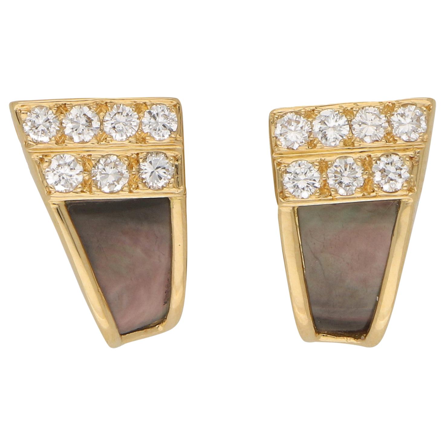 Van Cleef & Arpels Black Mother of Pearl and Diamond Studs Earrings in 18 Karat