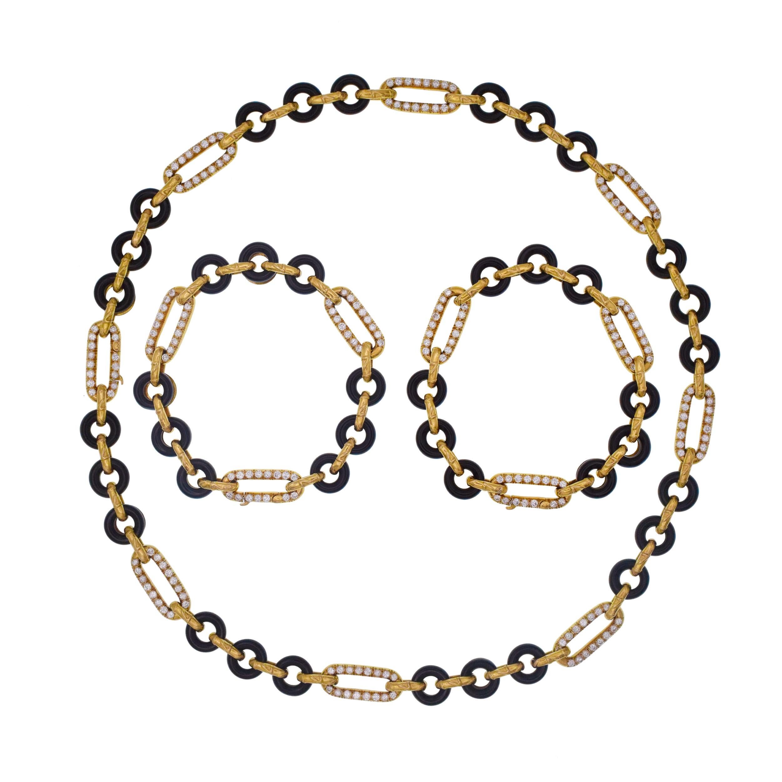 Van Cleef & Arpels Schwarzer Onyx und Diamant A Link Halskette/Armband-Kombination (Künstler*in) im Angebot