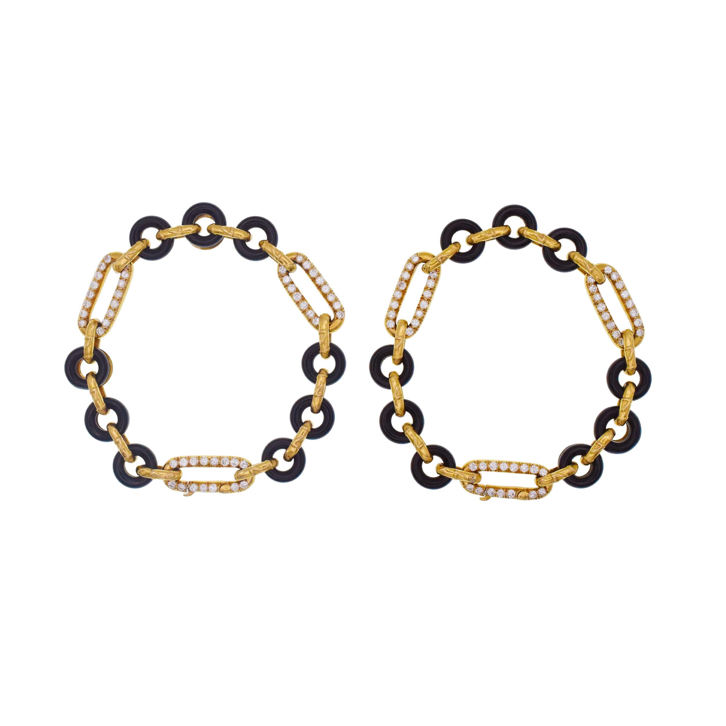Van Cleef & Arpels Schwarzer Onyx und Diamant A Link Halskette/Armband-Kombination (Rundschliff) im Angebot