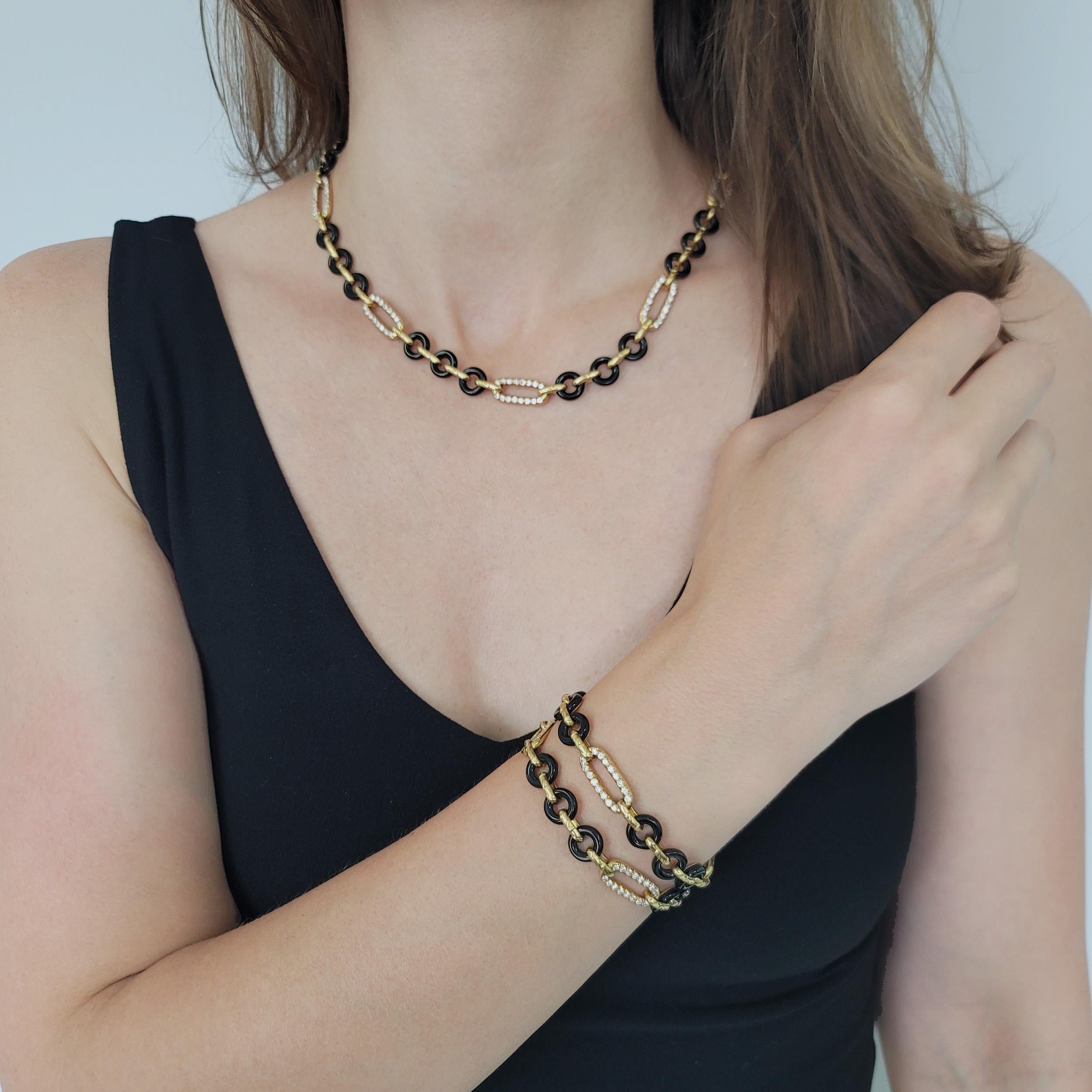 Van Cleef & Arpels Schwarzer Onyx und Diamant A Link Halskette/Armband-Kombination im Angebot 1