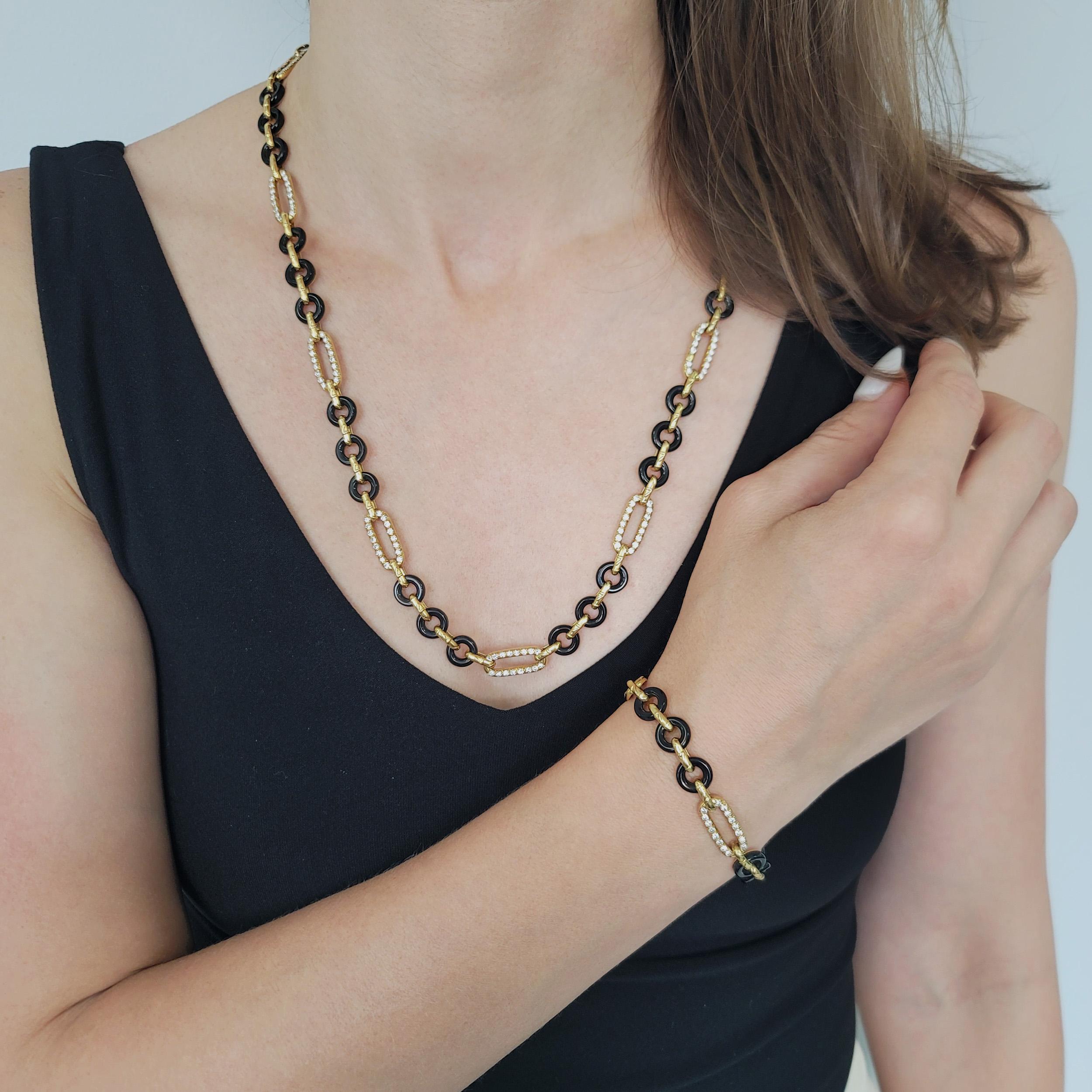 Van Cleef & Arpels Schwarzer Onyx und Diamant A Link Halskette/Armband-Kombination im Angebot 2