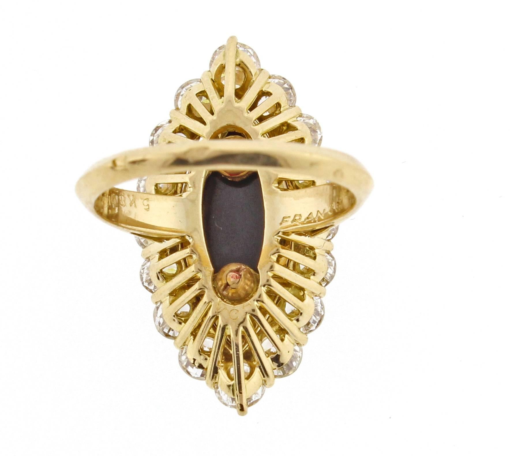 Van Cleef & Arpels Black Onyx Diamond Navette Shaped Ring For Sale 1