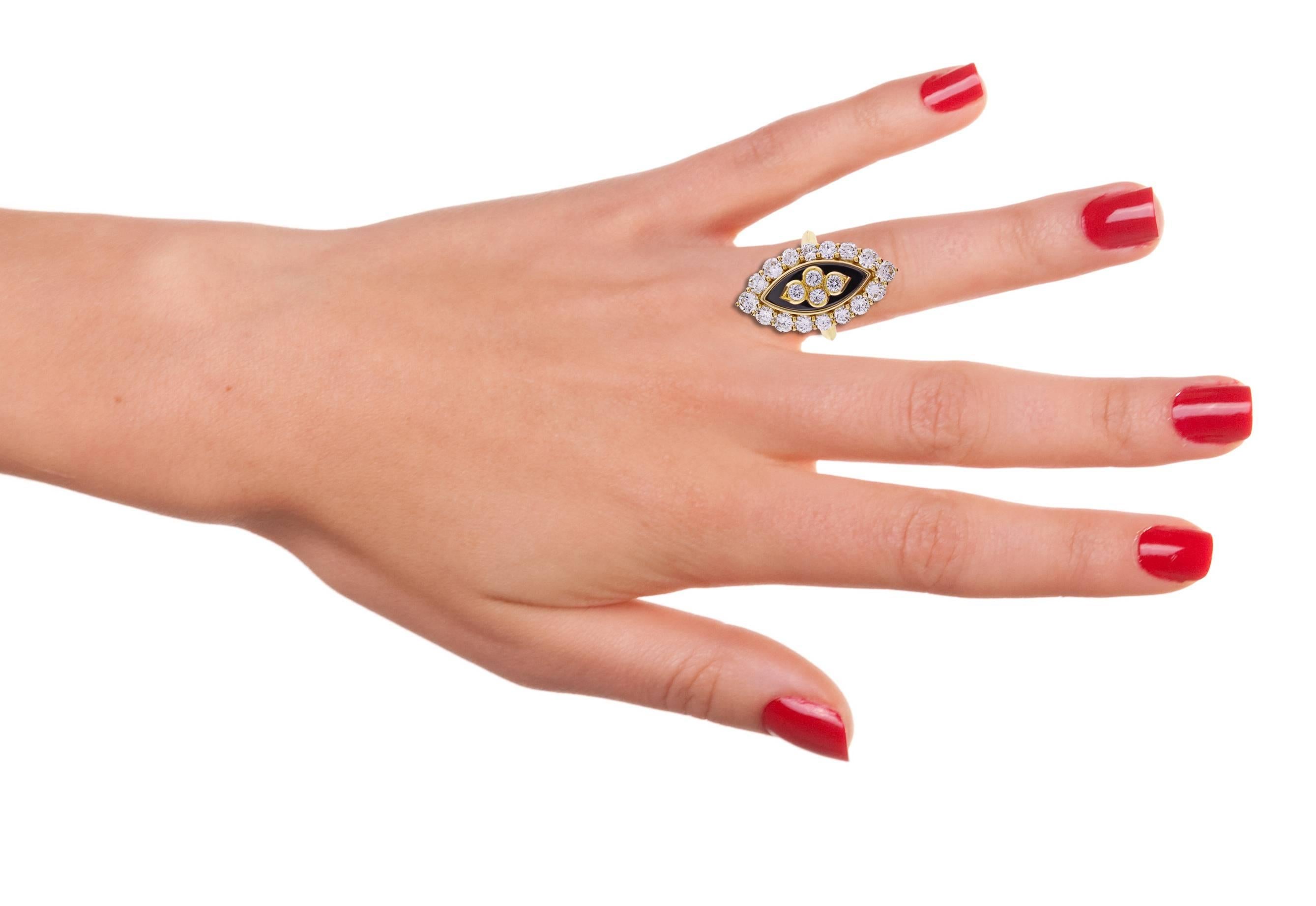 Van Cleef & Arpels Black Onyx Diamond Navette Shaped Ring For Sale 2