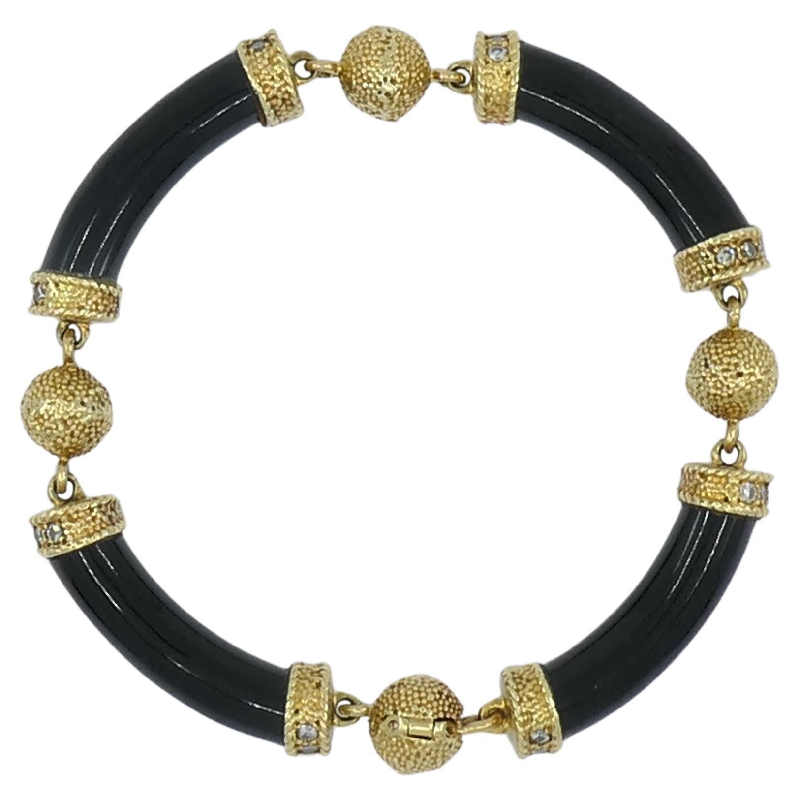 Mixed Cut Van Cleef & Arpels Black Onyx Diamond Vintage Bracelet For Sale