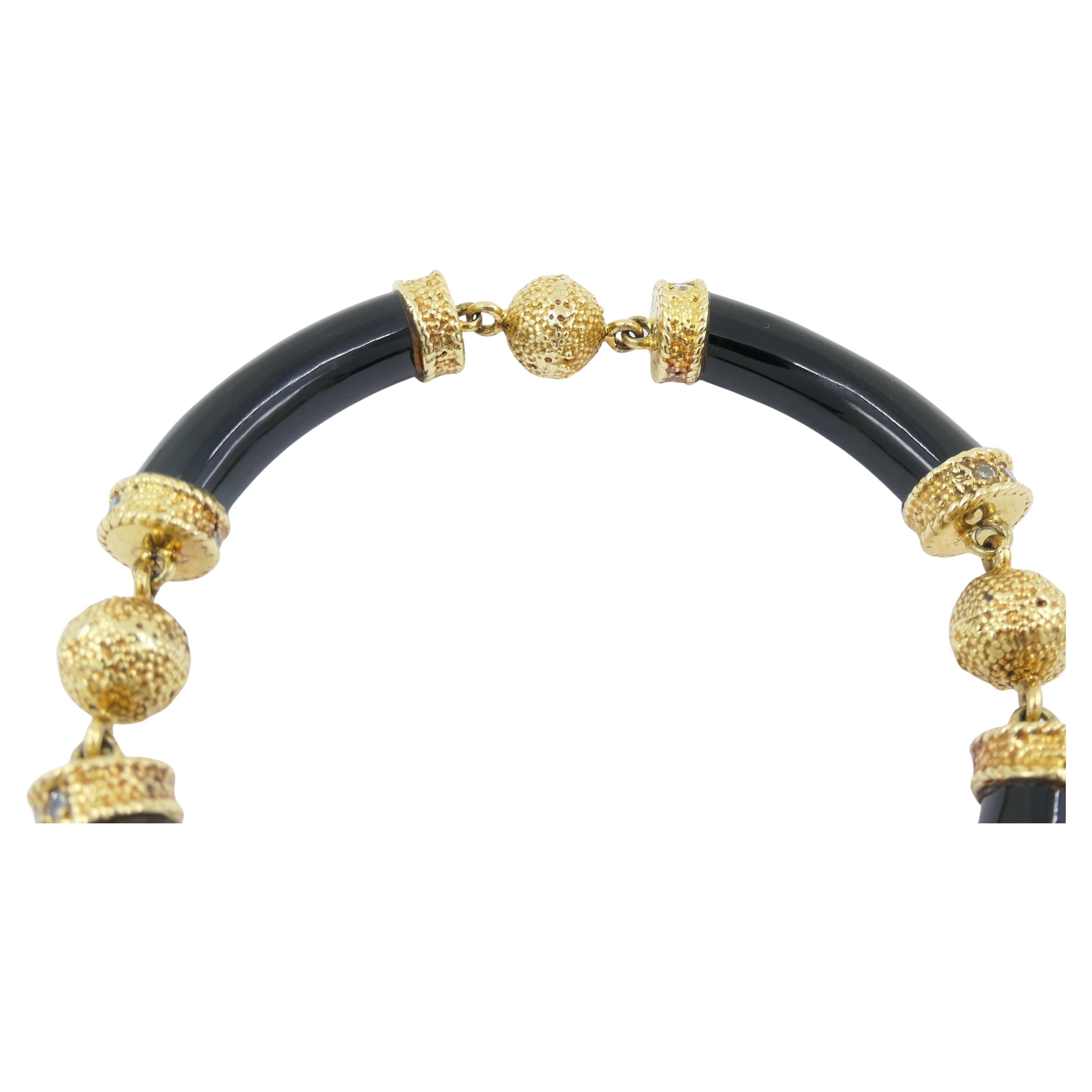 Van Cleef & Arpels Black Onyx Diamond Vintage Bracelet In Excellent Condition For Sale In Beverly Hills, CA