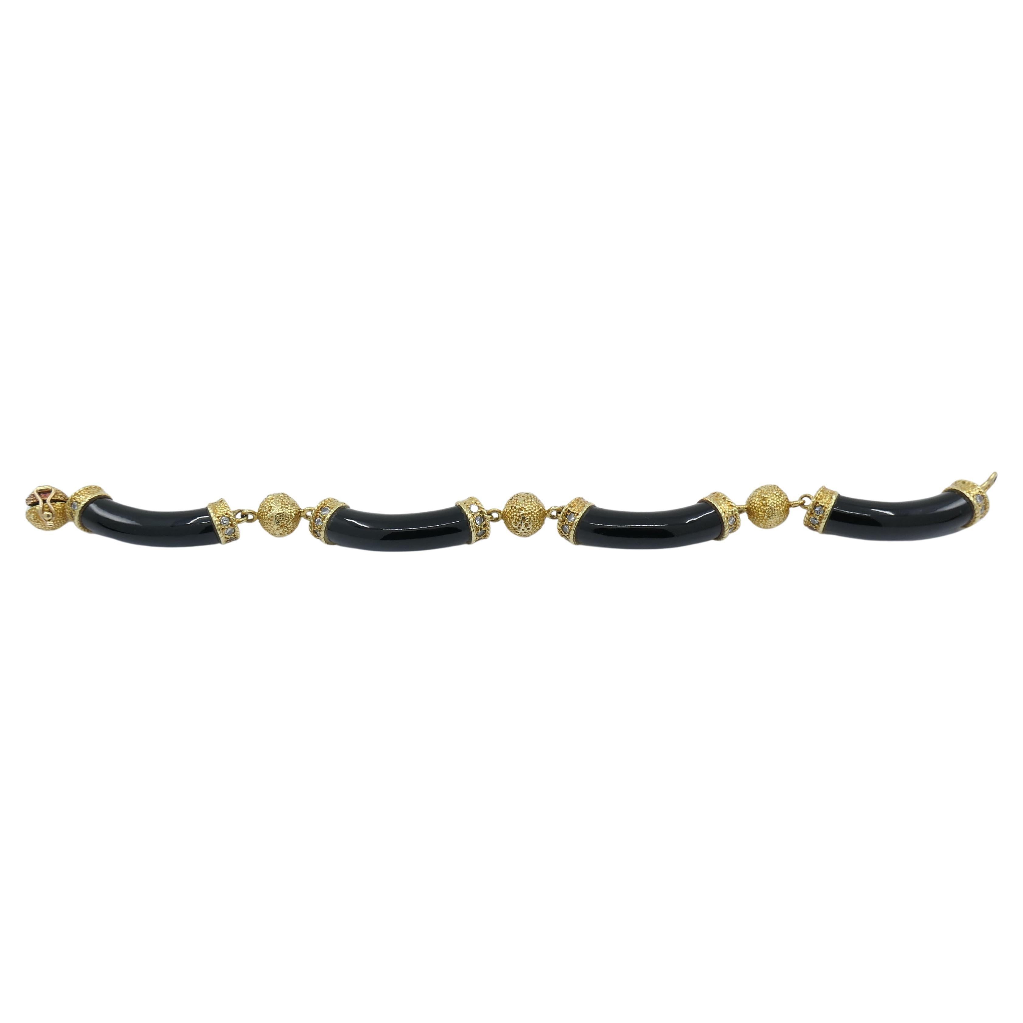 Women's Van Cleef & Arpels Black Onyx Diamond Vintage Bracelet For Sale