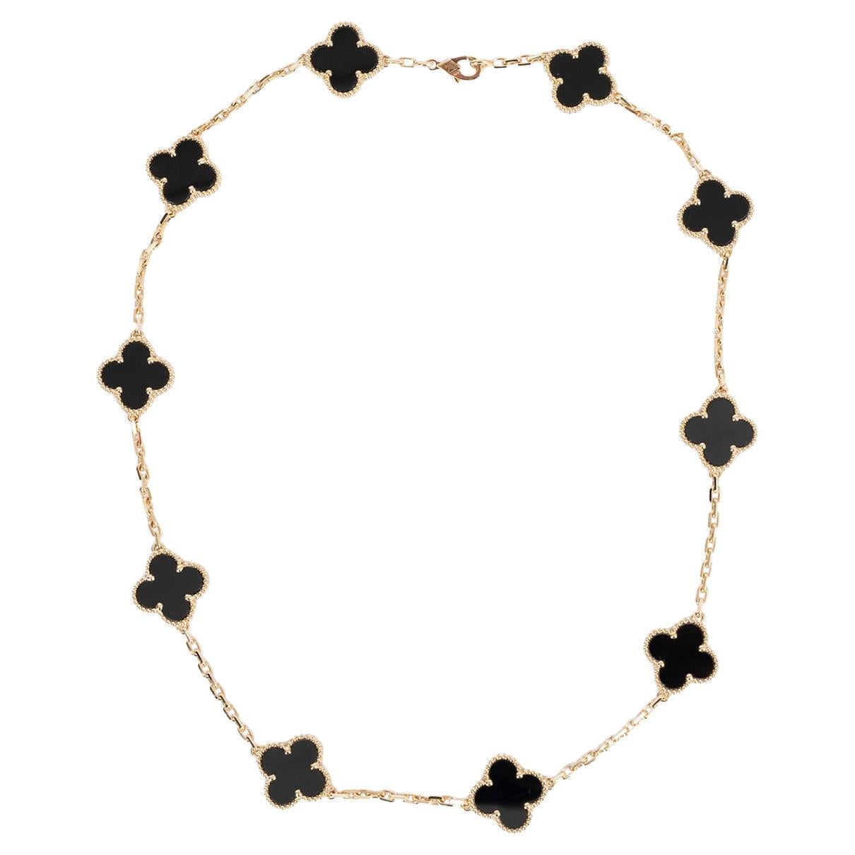 VAN CLEEF & ARPELS black onyx VINTAGE ALHAMBRA 10 MOTIF Necklace For Sale