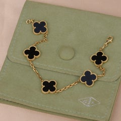 Van Cleef Arpels Black Onyx Vintage Alhambra 18k Gold Bracelet