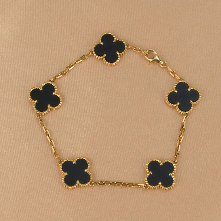 Van Cleef and Arpels Black Onyx Vintage Alhambra 18k Gold Bracelet at  1stDibs