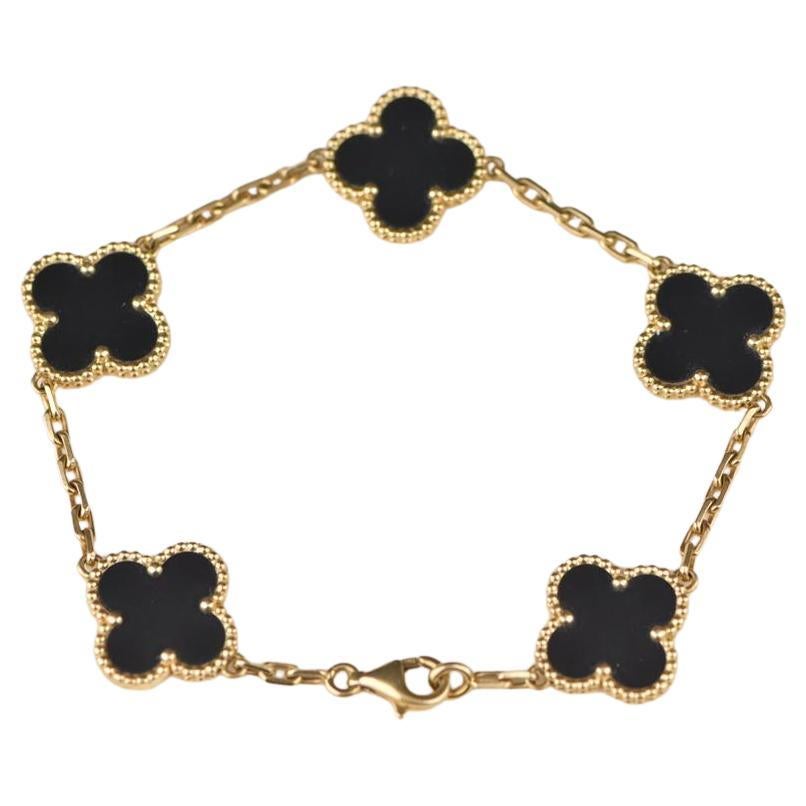 Van Cleef and Arpels Alhambra 18 Karat Goldarmband aus schwarzem Onyx bei  1stDibs