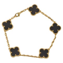 Van Cleef & Arpels Black Onyx Used Alhambra 18k Gold Bracelet