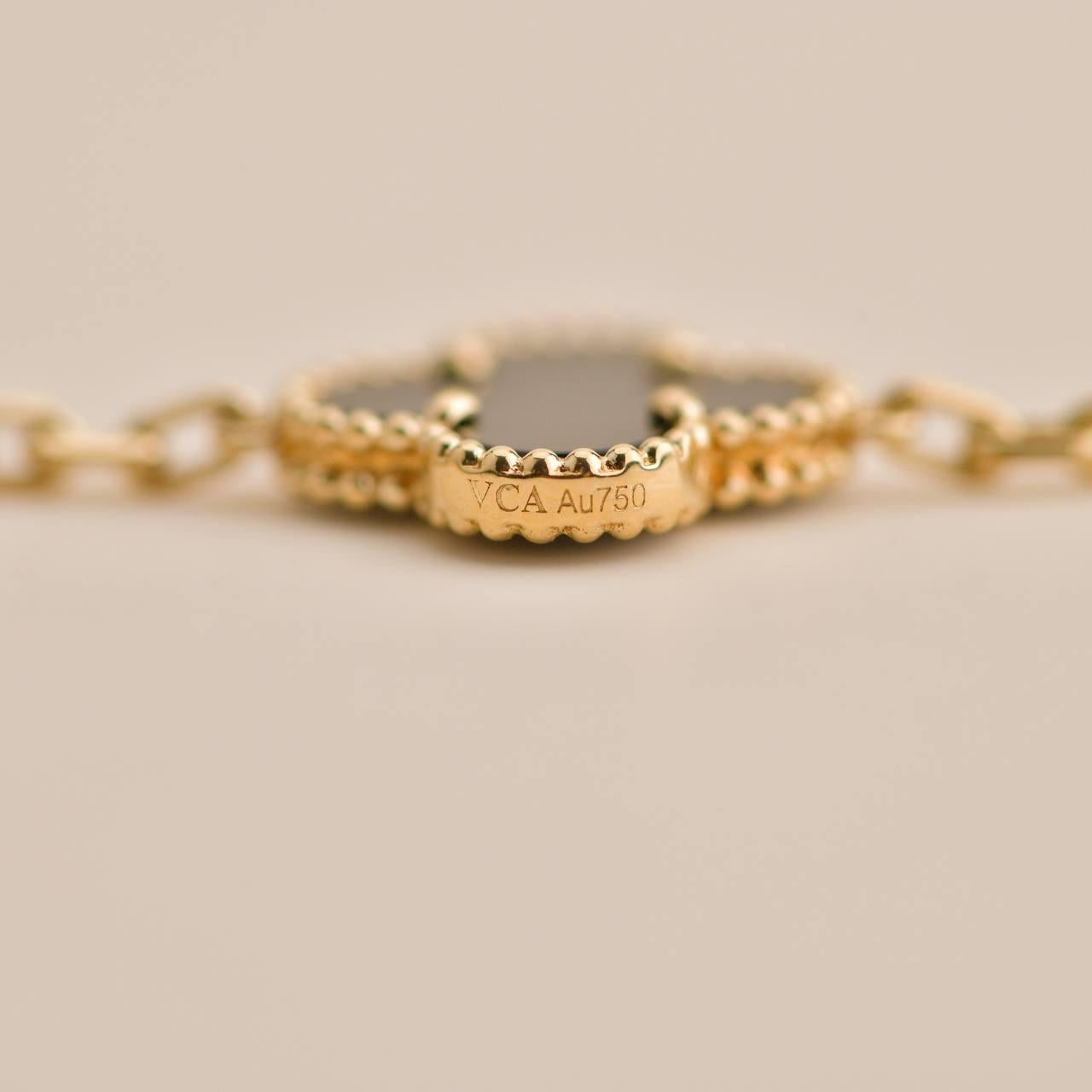Uncut Van Cleef & Arpels Black Onyx Vintage Alhambra Yellow Gold Bracelet