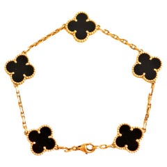 Van Cleef & Arpels Black Onyx Used Alhambra Yellow Gold Bracelet