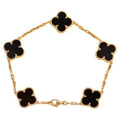 Van Cleef & Arpels Black Onyx Vintage Alhambra Yellow Gold Bracelet