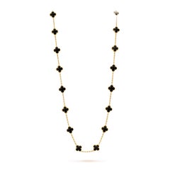 Van Cleef & Arpels Black Vintage Alhambra Long Motifs Yellow Gold Onyx Necklace