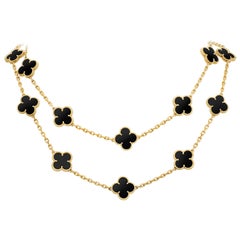 Van Cleef & Arpels Black Vintage Alhambra Long Motifs Yellow Gold Onyx Necklace