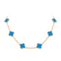 Van Cleef & Arpels Blue Agate 10 Motifs Vintage Alhambra Necklace