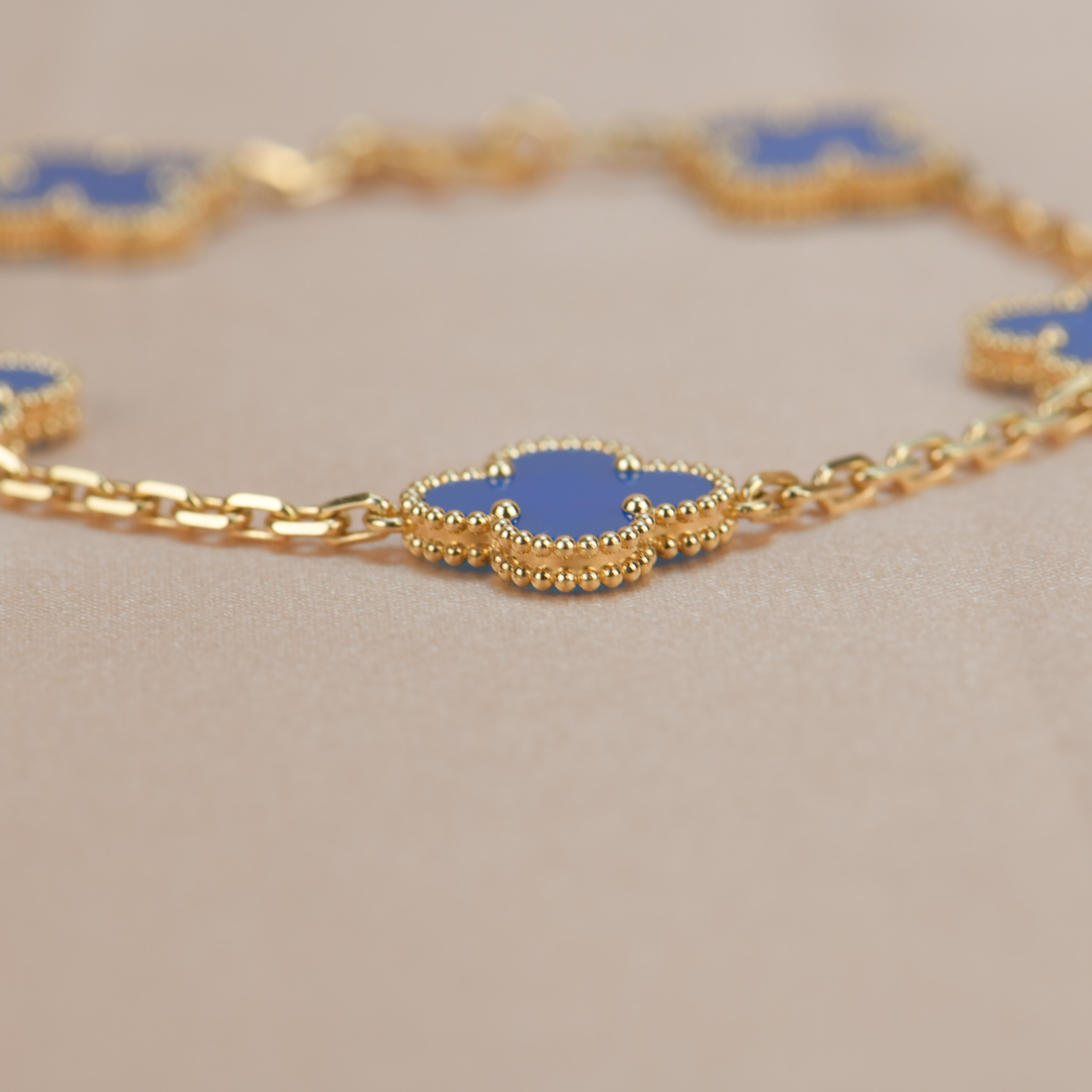 Van Cleef & Arpels Blue Agate Vintage Alhambra 18k Gold Bracelet 2
