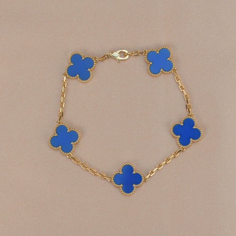 Van Cleef and Arpels Blue Agate Vintage Alhambra 18k Gold Bracelet at ...