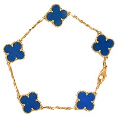 Van Cleef & Arpels Blue Agate Vintage Alhambra 18k Gold Bracelet