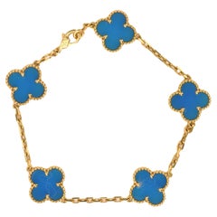 Van Cleef & Arpels Blue Agate Vintage Alhambra 18k Gold Bracelet