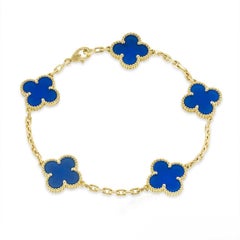 Van Cleef & Arpels Blue Agate Vintage Alhambra 5 Motif Bracelet VCARP34900