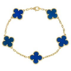 Van Cleef & Arpels Blue Agate Vintage Alhambra 5 Motif Bracelet VCARP34900